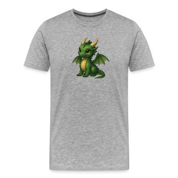 Süßer Smaragd-Drache – Magisches Cartoon-Motiv - Männer Premium Bio T-Shirt - Grau meliert - Vorne - Damien (186cm)