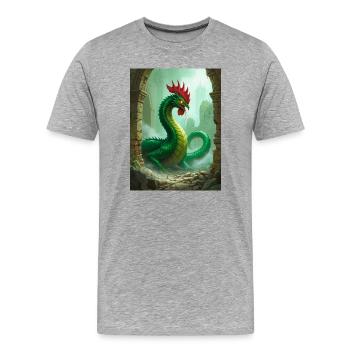 Basilic à tête de coq et pétrifiant mortel - T-shirt bio Premium Homme - gris chiné - Devant - Damien (186cm)