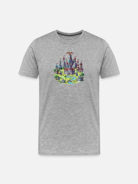 Medieval Magic Castle Illustration - Men's Premium Organic T-Shirt - heather grey
