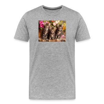 Aimée trio de chatons tachetés en fleurs - T-shirt bio Premium Homme - gris chiné - Devant - Damien (186cm)