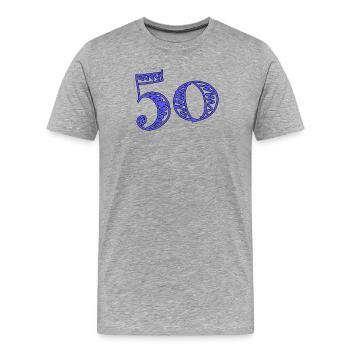50. 50 ANS. 50e ANNIVERSAIRE. ANNIVERSAIRE 50 ANS. - T-shirt bio Premium Homme - gris chiné - Devant - Damien (186cm)