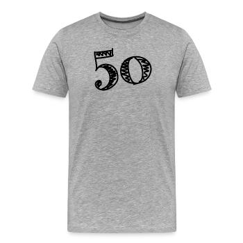 50. 50 ANS. 50e ANNIVERSAIRE. ANNIVERSAIRE 50 ANS. - T-shirt bio Premium Homme - gris chiné - Devant - Damien (186cm)