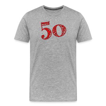 50. 50 ANS. 50e ANNIVERSAIRE. ANNIVERSAIRE 50 ANS. - T-shirt bio Premium Homme - gris chiné - Devant - Damien (186cm)