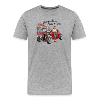 Vintage Hot Rod Girl  - Männer Premium Bio T-Shirt - Grau meliert - Vorne - Damien (186cm)