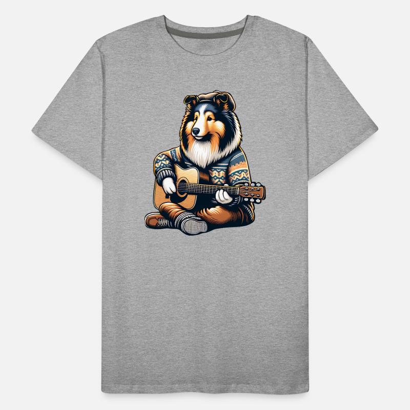 Collie Mit Akustikgitarre Im Strickpullover Männer Premium Bio T-Shirt