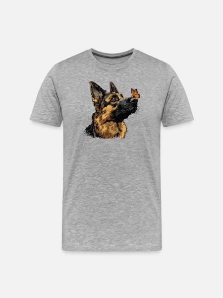 German Shepherd and butterfly - Men's Premium Organic T-Shirt - heather grey