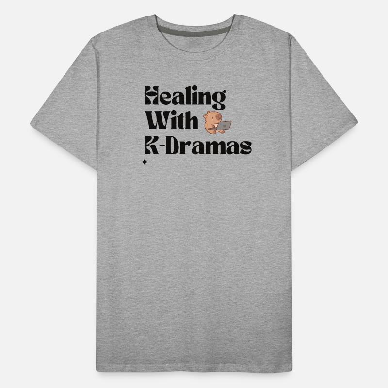 Guérir avec les K-dramas | Ours mignon Coréen confortable T-shirt bio Premium Homme