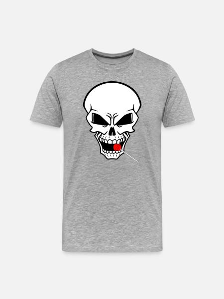 Rebellenschädel mit rotem Lutscher - Männer Premium Bio T-Shirt - Grau meliert