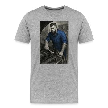 Industrial craftsman with wrench - Men's Premium Organic T-Shirt - heather grey - Front - Damien (186cm)