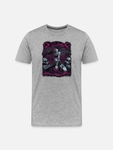 Dunkle Zauberin mit Totenkopf-Elementen - Männer Premium Bio T-Shirt - Grau meliert