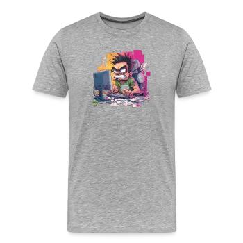 Gamer Rage – Wenn der Controller fliegt - Männer Premium Bio T-Shirt - Grau meliert - Vorne - Damien (186cm)