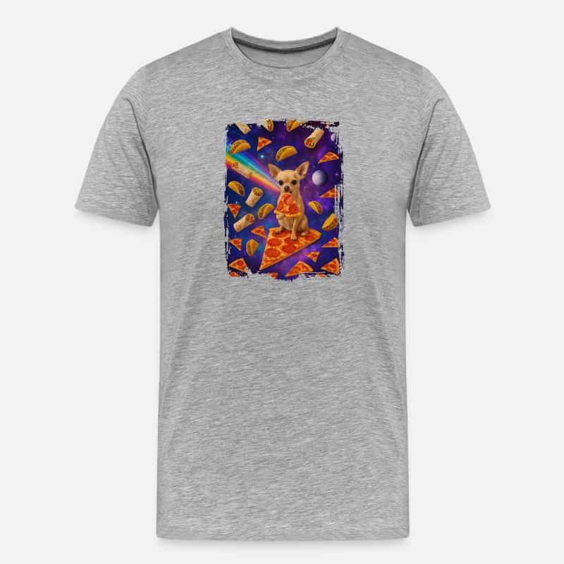 Weltraummampf mit Hund und Pizza - Männer Premium Bio T-Shirt - Grau meliert
