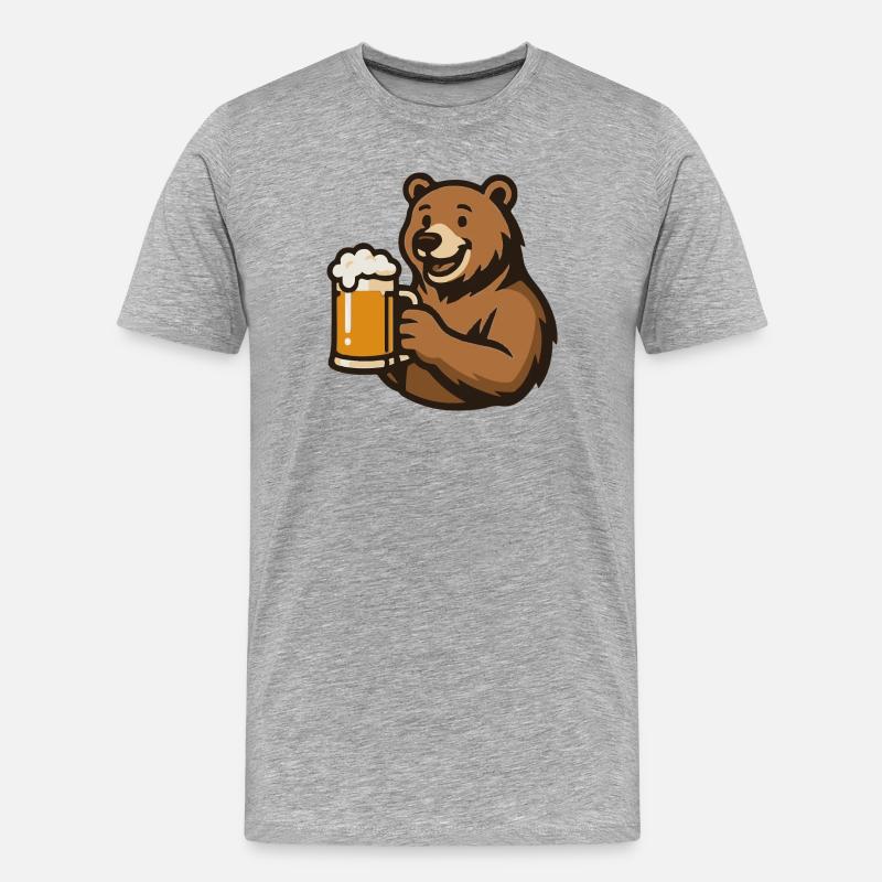 Bär mit Bierglas Illustration - Männer Premium Bio T-Shirt - Grau meliert