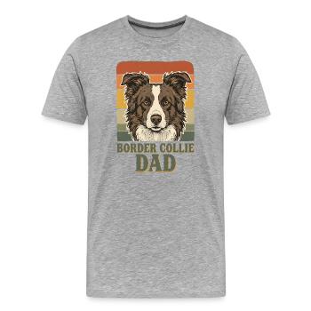 Border Collie Dad Portrait Retro Dog Dad - Men's Premium Organic T-Shirt - heather grey - Front - Damien (186cm)