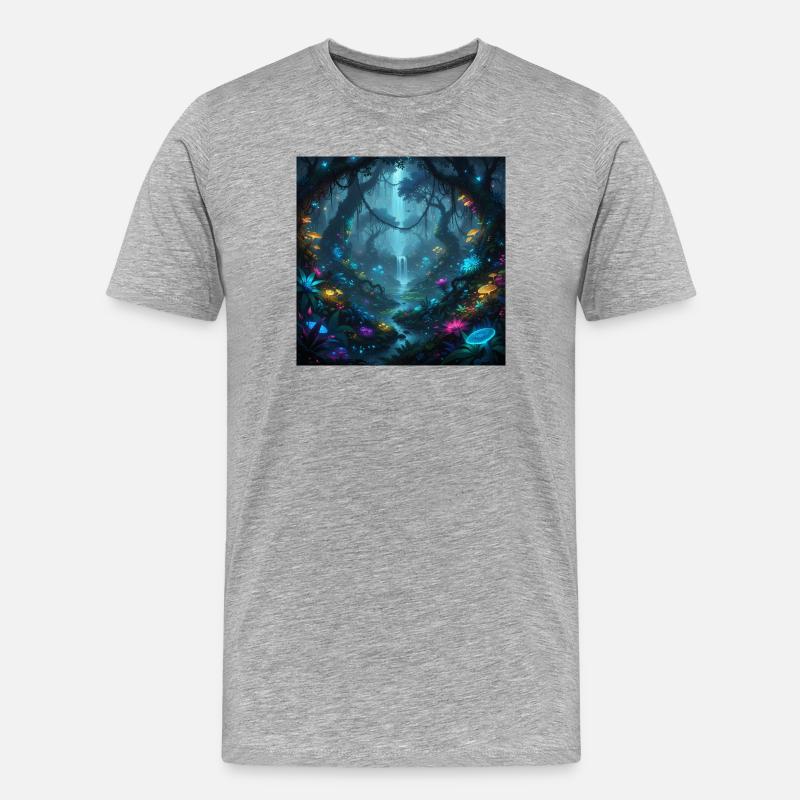 Forêt enchantée lumineuse dans l’obscurité - T-shirt bio Premium Homme - gris chiné