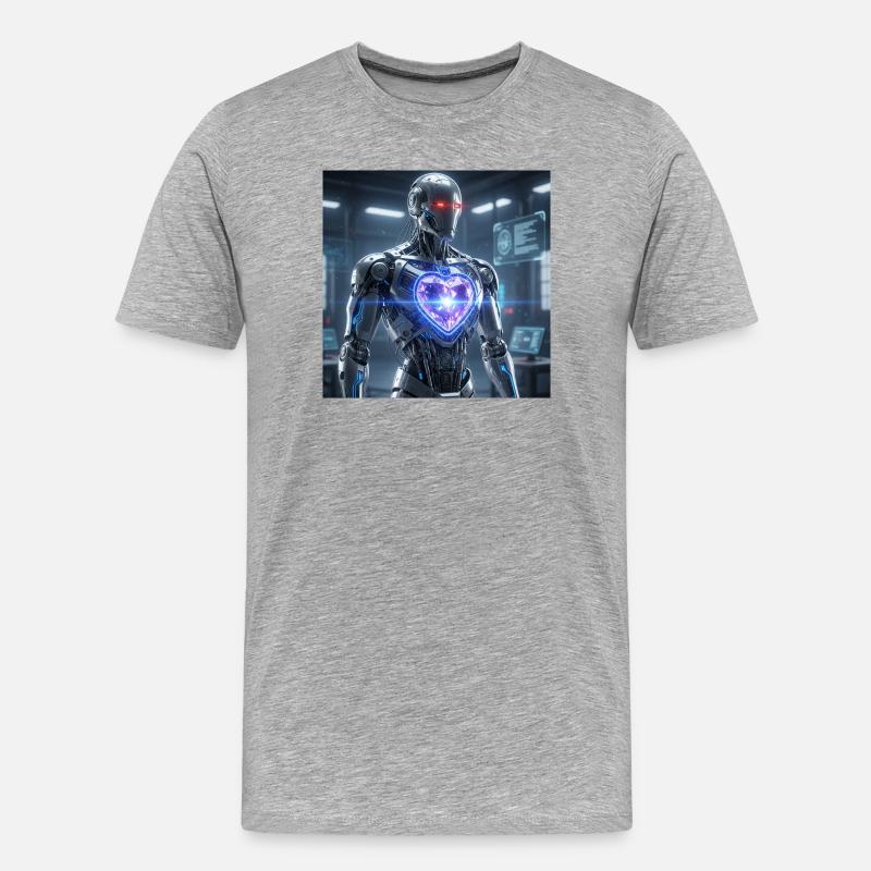 Futuristischer Roboter mit Lichteffekt - Männer Premium Bio T-Shirt - Grau meliert