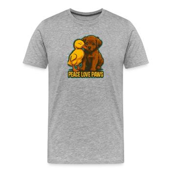 Peace Love Paws Animal Friendship Design - Men's Premium Organic T-Shirt - heather grey - Front - Damien (186cm)