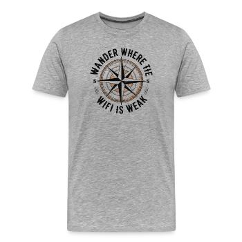 Hiking - Wander Whrere The Wi-Fi is Weak - Men's Premium Organic T-Shirt - heather grey - Front - Damien (186cm)