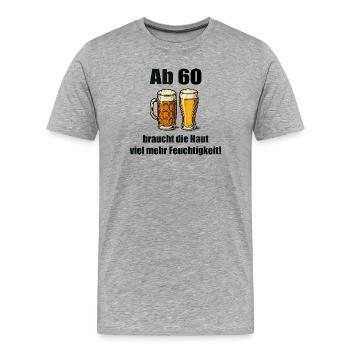 Plus d'humidité à partir de 60 °C – Humour sur la bière - T-shirt bio Premium Homme - gris chiné - Devant - Damien (186cm)