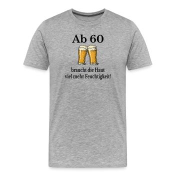 Plus d'humidité à partir de 60 °C – Humour sur la bière - T-shirt bio Premium Homme - gris chiné - Devant - Damien (186cm)