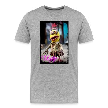 Illustration de poupée expressive représentant un personnage poubelle - T-shirt bio Premium Homme - gris chiné - Devant - Damien (186cm)