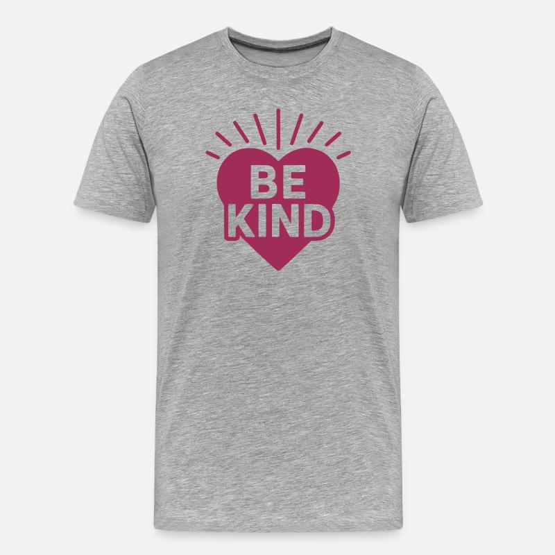 Herz mit Be Kind Botschaft - Männer Premium Bio T-Shirt - Grau meliert