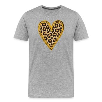 Cœur imprimé léopard Amour de la Saint-Valentin - T-shirt bio Premium Homme - gris chiné - Devant - Damien (186cm)