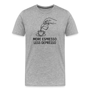 More Espresso Less Depresso for espresso lovers - Men's Premium Organic T-Shirt - heather grey - Front - Damien (186cm)