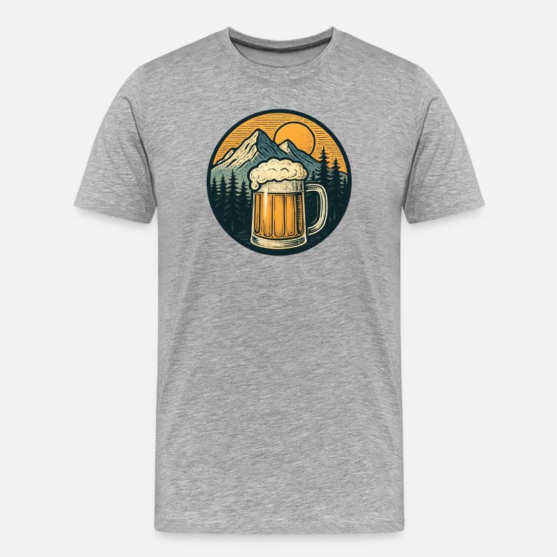 Bergwald Bierkrug Sonnenuntergang - Männer Premium Bio T-Shirt - Grau meliert