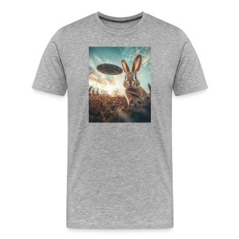 Rabbit selfie with UFO - Men's Premium Organic T-Shirt - heather grey - Front - Damien (186cm)