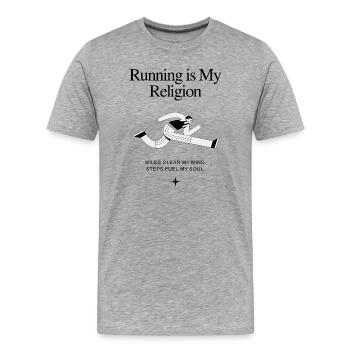 Laufen ist meine Religion - Männer Premium Bio T-Shirt - Grau meliert - Vorne - Damien (186cm)