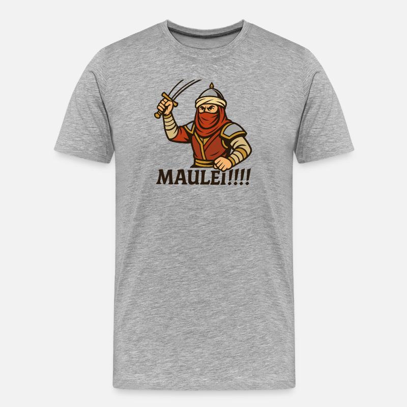 Arabischer Krieger – „Maulei!!!“ - Männer Premium Bio T-Shirt - Grau meliert