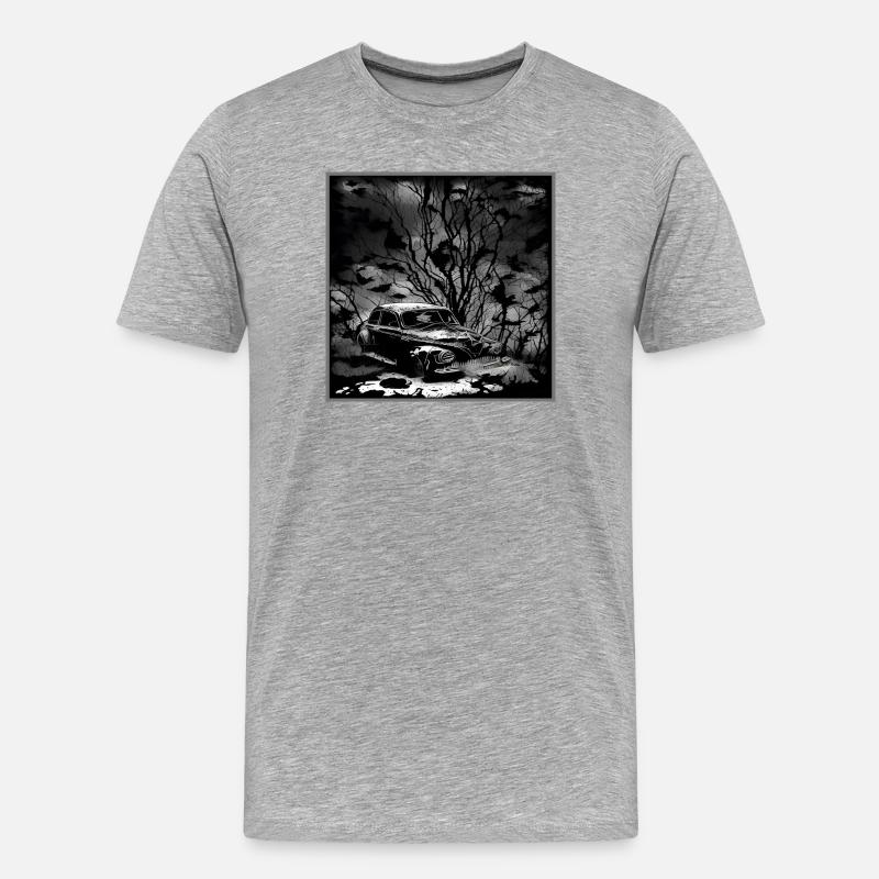 Dunkler Wald Oldtimer Illustration - Männer Premium Bio T-Shirt - Grau meliert