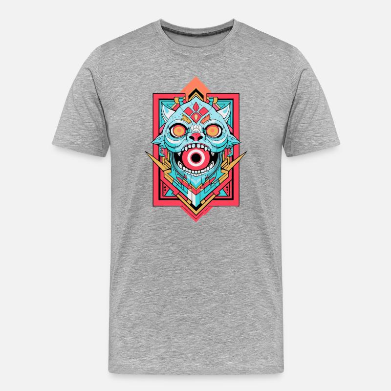 Lebendiges animistisches Katzensymbol-Design - Männer Premium Bio T-Shirt - Grau meliert