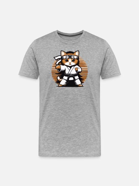 Kawaii Cat Karate Dojo Design - Men's Premium Organic T-Shirt - heather grey