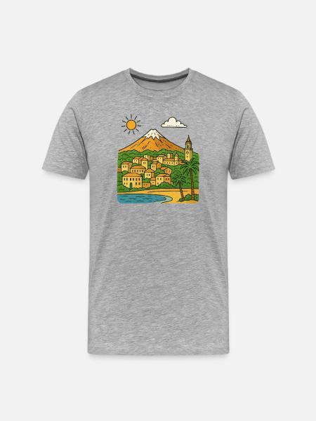 Farbige Stadtlandschaft von Teneriffa - Männer Premium Bio T-Shirt - Grau meliert
