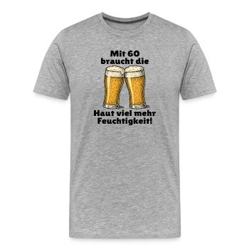 Männer 60. Geburtstag Bier Spruch - Männer Premium Bio T-Shirt - Grau meliert - Vorne - Damien (186cm)
