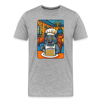 Kulinarische Katzenkoch-Illustration, Liebeskatzen kochen - Männer Premium Bio T-Shirt - Grau meliert - Vorne - Damien (186cm)