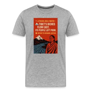 FLOW EAST - Tibet Wealth and Social Justice - Men's Premium Organic T-Shirt - heather grey - Front - Damien (186cm)