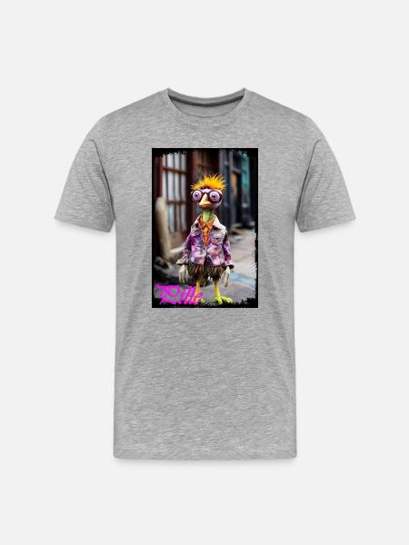 Vogel-Schmuckfigur Puppe mit bunter Jacke - Männer Premium Bio T-Shirt - Grau meliert