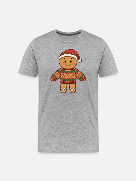 Gingerbread Man Cartoon – Ugly Christmas Sweater - Men's Premium Organic T-Shirt - heather grey