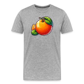 Illustration einer Mandarine mit grünen Blättern - Männer Premium Bio T-Shirt - Grau meliert - Vorne - Damien (186cm)