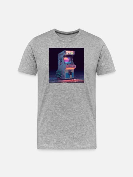 Machine d’arcade rétro – Neon Gaming Vibes - T-shirt bio Premium Homme - gris chiné