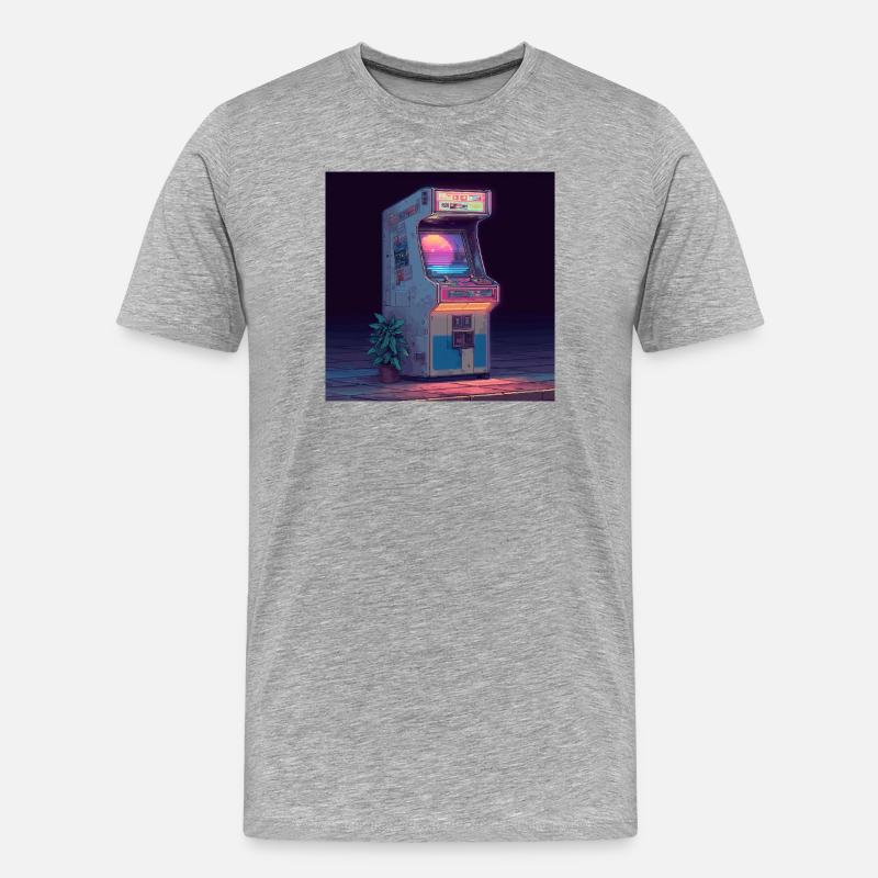 Retro Arcade Machine – Neon Gaming Vibes - Männer Premium Bio T-Shirt - Grau meliert