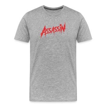 Assassin - Conception de sang tueur - T-shirt bio Premium Homme - gris chiné - Devant - Damien (186cm)