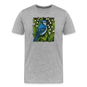 Blue Jay Amid Lilies Print - Men's Premium Organic T-Shirt - heather grey - Front - Damien (186cm)