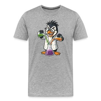 Verrückt Professor Pinguin Chemie Nerd Experiment - Männer Premium Bio T-Shirt - Grau meliert - Vorne - Damien (186cm)