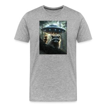Raccoon selfie with UFO - Men's Premium Organic T-Shirt - heather grey - Front - Damien (186cm)