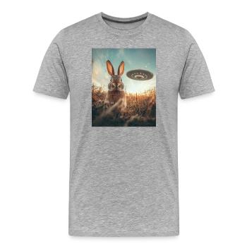 Rabbit selfie with UFO - Men's Premium Organic T-Shirt - heather grey - Front - Damien (186cm)