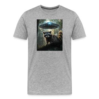 Raccoon selfie with UFO - Men's Premium Organic T-Shirt - heather grey - Front - Damien (186cm)